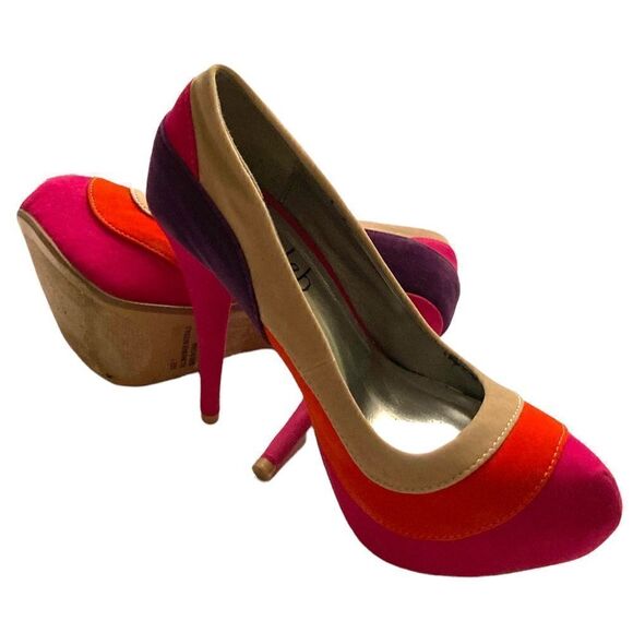 Psychedelic Stilettos Fuchsia Orange Purple Beige Pumps Velvet Heels - Picture 3 of 16